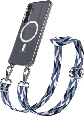 Produktbild von EAZY CASE - Handykette mit MagSafe Hülle für Samsung Galaxy S25 Plus, Handyband Mix Style, Karabiner Silber, Umhängeband in Blau