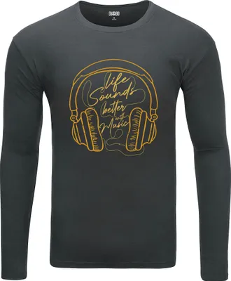 Produktbild von Herren Warm, Langarm-T-Shirt mit Druck Leben mit Musik Dunkelgrau Gr.L