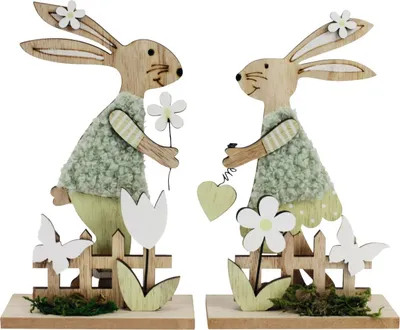 Produktbild von Osterhasen Figuren Osterdeko aus Holz 2 Stk. 10 x 16cm