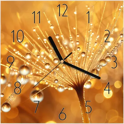 Produktbild von Wanduhr aus Glas mit Motiv Löwenzahn Tropfen- 30 x 30 cm - inkl. Aufhängesystem