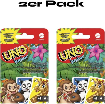 Produktbild von UNO Junior 2er Set - Das klassische Kartenspiel in vereinfachter Version, liebenswerten Zootieren und drei verschiedenen Schwierigkeitsgraden - für die ganze Familie und Kinder ab 3 Jahren