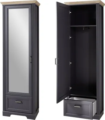 Produktbild von Landhaus Garderobenschrank mit Spiegel JÜLICH-36 in graphit mit Artisan Eiche, B/H/T: 65/204/41 cm