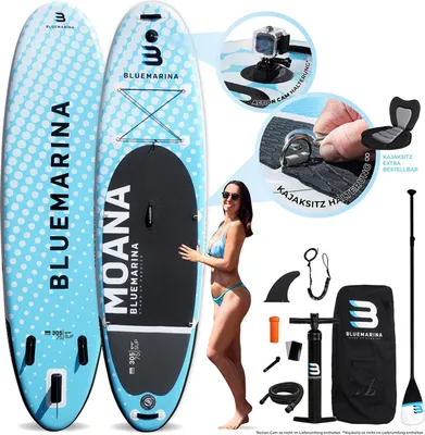 Produktbild von SUP Board MOANA | Stand Up Paddle Board - inkl. Paddel & Pumpe & Rucksack - aufblasbar - Kajak - Camera Mout - Pumpe - Sicherheitsleine - 305x76x15cm
