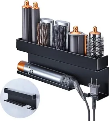 Produktbild von Föhnhalter Wand Ohne Bohren, Glätteisen Halterung, Föhn Halterung für Glätteisen Lockenstab Styler Zubehör, Fönhalter Wandhalterung, Fönhalterung Bad Lockenstab Halterung (Schwarz)