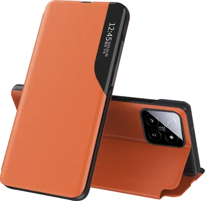 Produktbild von Dünn Flip Stand Cover Kunstleder Schutzhülle für Xiaomi 14 Orange