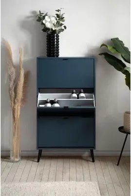 Imagen del producto de Zapatero Vigo, color azul noche, capacidad para 12 pares de zapatos, dimensiones 70 x 24 x 125 cm, estilo escandinavo