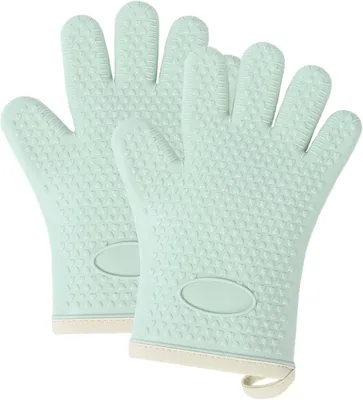 Produktbild von Set mit 2 Silikon-Küchenhandschuhen, hitzebeständig, rutschfest, für Back-, Grill- und Gratingerichte
