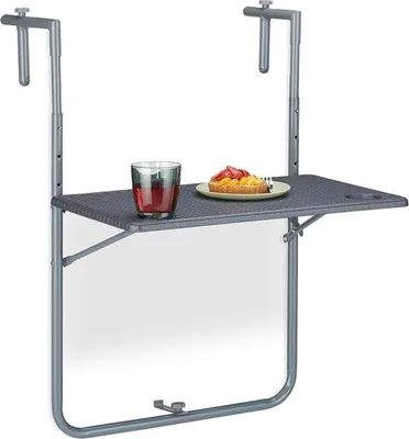 Produktbild von Inklapbare Balkontafel 595 x 60 cm mit Trinkhöhlchen, verstellbar in 3 Ebenen, grau