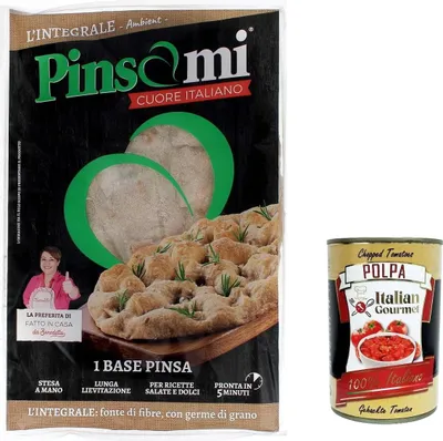 Produktbild von Pinsami Pinsa Gourmet Integrale, Vollkorn Pinsa hausgemacht von Benedetta, 6 Stück à 230 Gramm + Italian Gourmet pelati 400gr