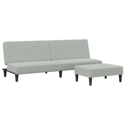 Imagen del producto de Sofá cama de 2 plazas con reposapiés, color gris claro, tapizado en terciopelo
