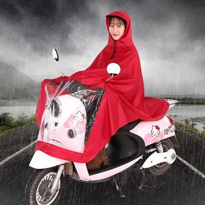 Immagine prodotto di Impermeabile per scooter elettrici - Mantello antipioggia - Con cappuccio - Taglia unica - Copertura antipioggia - Rosso