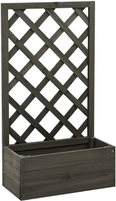 Obrázek produktu pro Květináč s mřížkou – 40 x 30 x 135 cm – šedý – masivní dubové dřevo – květináč s integrovanou opěrou pro popínavé rostliny – ideální pro popínavé rostliny na balkón a terasu