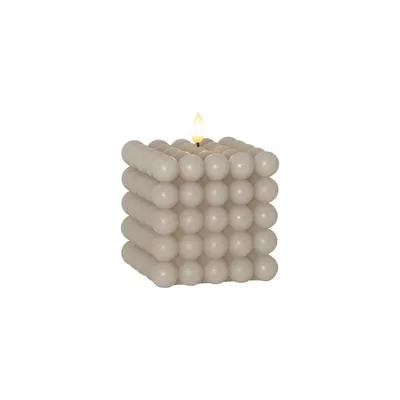Produktbild von Star Trading 061-54 LED-Wachskerze "Flamme Dot"Würfelform, beige, warmwhite LED,ca. 10x12,5 cm, bewegende Flamme,Batterie, Timer, Vierfarb-Karton