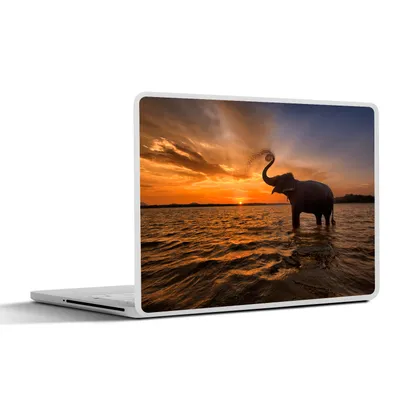 Produktbild von MuchoWow® Laptop Aufkleber Sticker Cover Elefant - Meer - Tiere - Sonnenuntergang - Orange 32.5x23.5 cm - Sticker für Laptop - Selbstklebend