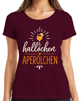Immagine prodotto di Hallöchen, Aperol Spritz, cocktail, festa estiva, serata tra amiche, addio al nubilato, maglietta da donna, color borgogna, taglia S