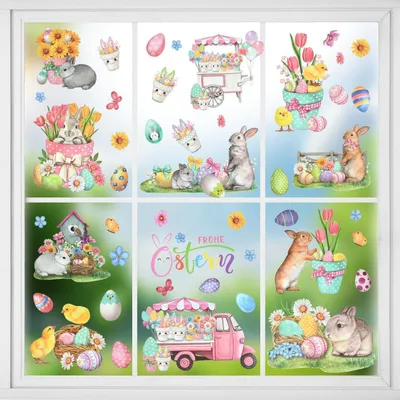 Produktbild von Fensterbilder Ostern, 9 Blätter, PVC, Selbstklebend, Wiederverwendbar, Kinderzimmer Deko