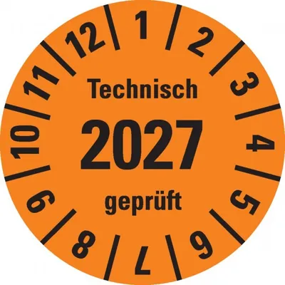 Produktbild von Dreifke® Prüfplakette Technisch  2027,orange,Dokufolie,selbstkl.,Ø 30m...