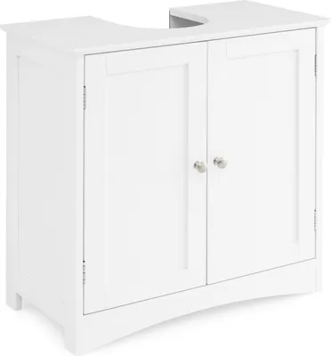 Immagine prodotto di COSTWAY Mobiletto per lavabo, mobile da bagno freestanding con 2 ante, ripiano e foro a U, organizer per lavabo bianco