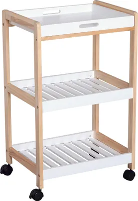 Image de HOMCOM Chariot de service desserte de cuisine à roulettes 2 étagères + plateau amovible bois de pin MDF blanc