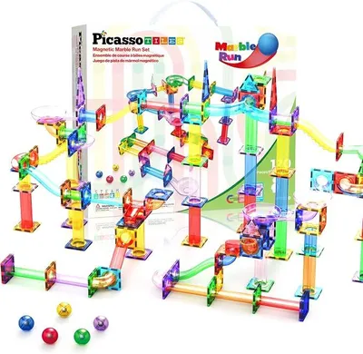 Imagen del producto de Circuito de canicas magnético de 120 piezas, con 5 canicas, ideal para actividades STEM a partir de los 3 años