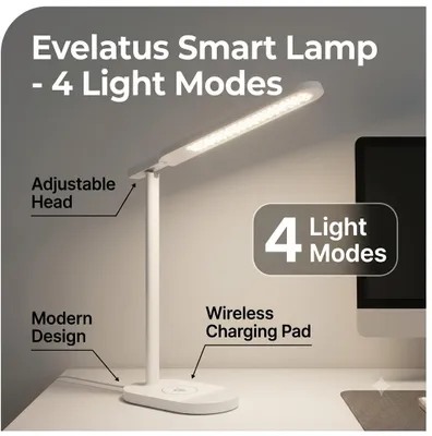 Obrázek produktu pro Evelatus EWC07 vícerežimová chytrá stolní lampa s 5W bezdrátovou nabíječkou, bílá