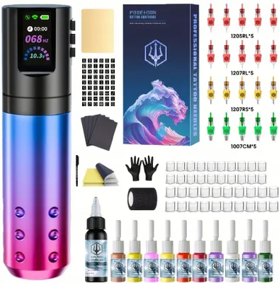 Obrázok produktu pre Sada na tetovanie POSEIDON Pro s 11 farbami a 20 ihlami a príslušenstvom