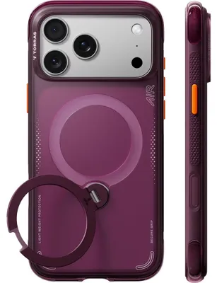 Productafbeelding van Telefoonhoes met 360° draaibare standaard voor iPhone 18 Pro / 17 Pro, Torras Ostand Q3 Air met MagSafe, bordeauxrood