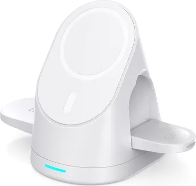 Imagen del producto de Cargador magnético 3 en 1 compatible con iPhone 12, 13, relojes y auriculares, color blanco