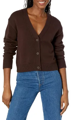 Produktbild von A. Essentials Damen Mittelschwerer Relaxed-Fit-Cardigan-Pullover, Espresso,
