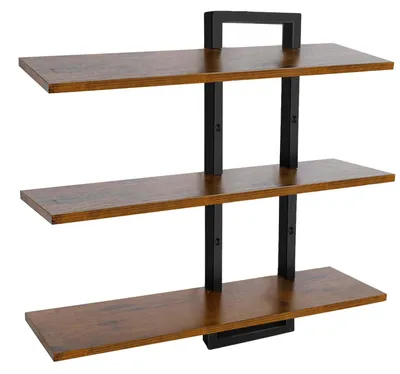 Image de Étagère murale flottante en bois - Étagère murale à 3 niveaux - Structure en métal - Fixation murale - Étagère pour cuisine et salle de bain, idéale pour le rangement - Marron