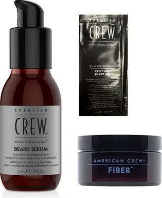 Image de American Crew Fiber 85 g + Sérum pour barbe 50 ml + Gel de rasage de précision 7,4 ml