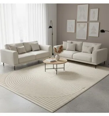 Produktbild von Melis Home Langflorteppich Beige 200x290 cm Moderner cremefarbener Teppich mit geometrischen Reliefs, für Wohn- oder Schlafzimmer, -