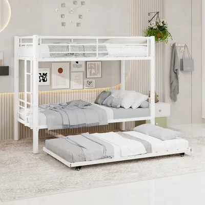 Produktbild von FAVSH Metall Etagenbett 90x190 cm, 3-Fach Stockbett aus Metall mit Sicherheitsge