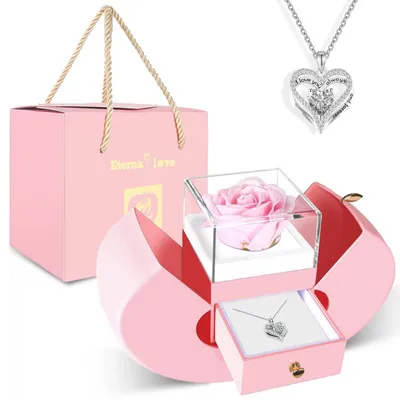 Produktbild von Konservierte Rose Geschenkbox mit Herzkette Ewige Liebe Romantisches Geschenk für Frauen