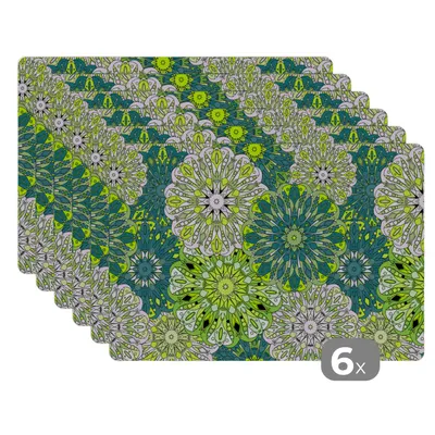 Obrázok produktu pre MuchoWow® Podložky Sada 6 podložiek Umývateľné podložky 30x45x0.3cm Mandala - limetka - zelená - vzory Podložka pod stôl Nekĺzavá a odolná voči teplu