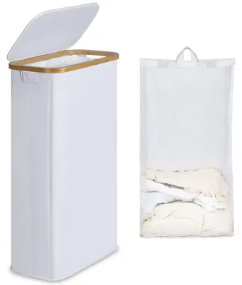 Image de Panier à linge pliable blanc de 63 litres avec couvercle