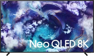 A Samsung Neo QLED 8K TV is displayed from the front.