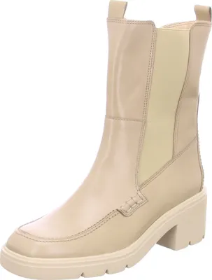 A single beige Chelsea boot is shown against a white background.