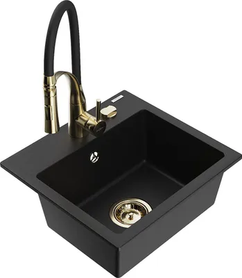 Immagine prodotto di Mexen Milo lavello in granito ad 1 vasca con rubinetto da cucina Aster, nero - 6505-77-73450-57-G