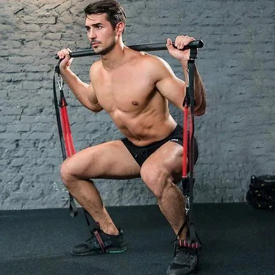 Immagine prodotto di Kit Pilates con barra e 6 elastici di resistenza, per yoga, stretching, 180 libbre, torsioni, addominali
