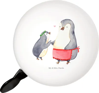 Produktbild von Mr. & Mrs. Panda Klingel Für Fahrrad Pinguin mit Kind - Weiß - Geschenk, Mutter, Fahrradklingel, Familie, Vorbild Mama, Muttertag, Fahrrad-Klingel, glocke