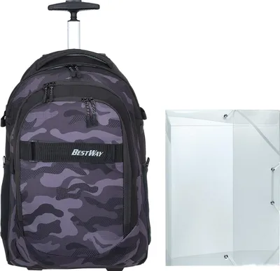 Produktbild von Schultrolley Jungen Trolley Rucksack Schulrucksack Trolleyrucksack Bestway Evolution Packer Schultrolly Trolly 40244-0117 Camo Black Grey + Bagboom Heftmappe