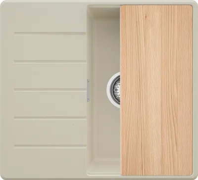 Produktbild von PRIMAGRAN Spülbecken Beige 55x50cm, Granitspüle 1 Becken + Ablauf-Set + Schneidebrett, Küchenspüle ab 40er Unterschrank - Kopenhagen
