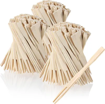 Produktbild von com-four® 300x Fingerfood Spieße - Pommespieker aus Bambus-Holz - Holzspieße mit zwei Zinken - Pommesgabeln ideal für Buffet oder Gastro