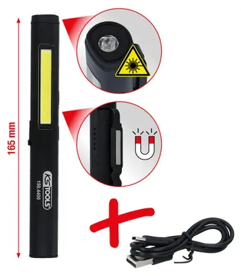 Immagine prodotto di KS TOOLS LED COB Lampada di ispezione a strisce da 350 lumen con LED spot UV e puntatore laser - 150.4400
