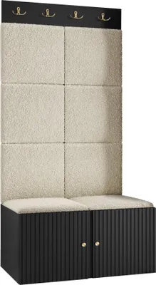 Produktbild von MIRJAN24 Garderoben-Set Orion Ryfel Slim IV, Schuhschrank, Kleiderhakenbrett, 8x Paneel 42x42, Metallgriffe, 4 Kleiderhaken (Farbe: Schwarz, Abriamo 03)