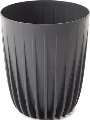 A single dark gray planter pot with a ribbed texture.