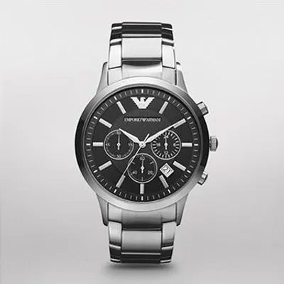 A studio shot of a men's Emporio Armani watch.