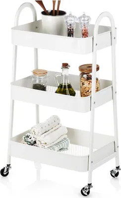 Immagine prodotto di Scaffale su ruote, metallo, bianco, 3 livelli, 44x31,5x78,5 cm