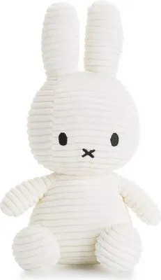 A white corduroy Miffy plush toy is shown against a white background.